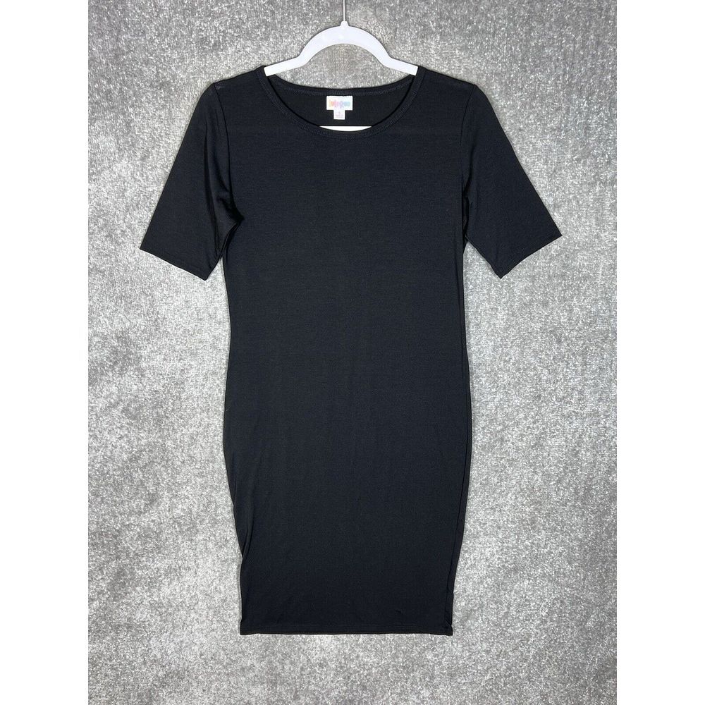 Lularoe Julia Straight Midi Dress Womens Size Small Black Stretch‎ Short Sleeve